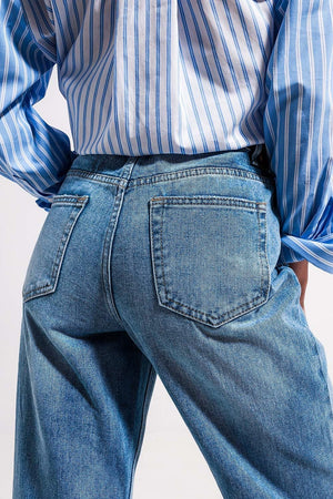 Q2 Jeans High waist jeans with split hem in vintage wash