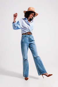 Q2 Jeans High waist jeans with split hem in vintage wash