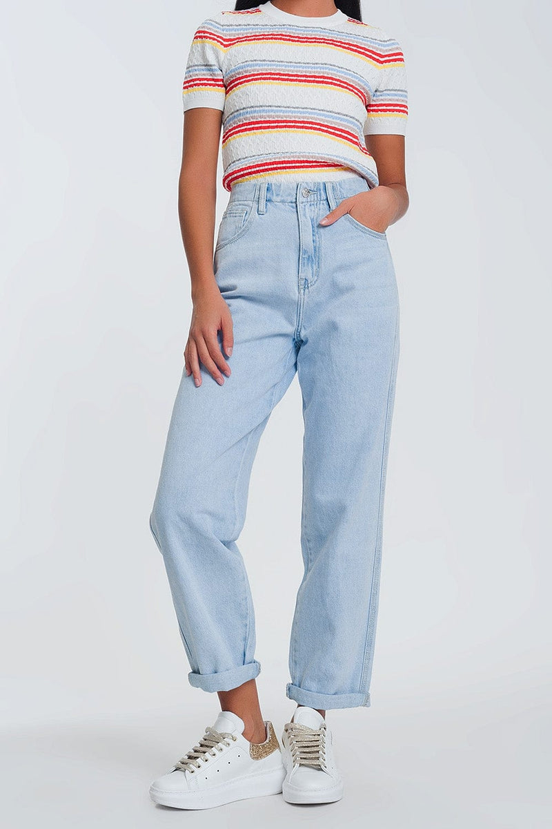 Q2 Jeans High waist mom jeans in light blue denim