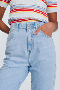 Q2 Jeans High waist mom jeans in light blue denim