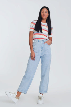 Q2 Jeans High waist mom jeans in light blue denim