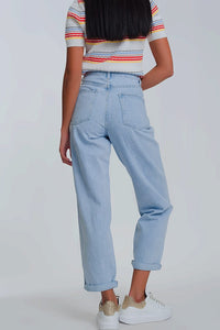 Q2 Jeans High waist mom jeans in light blue denim