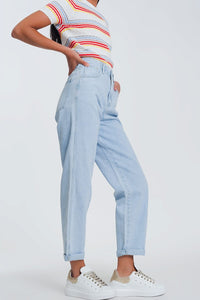 Q2 Jeans High waist mom jeans in light blue denim