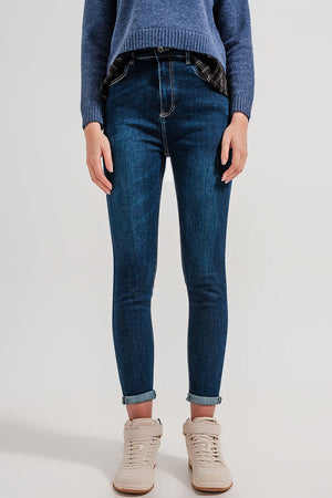 Q2 Jeans High waist skinny fit jeans in dark blue