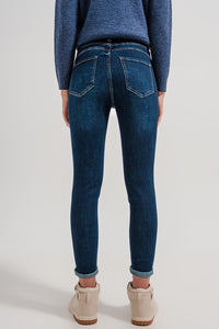 Q2 Jeans High waist skinny fit jeans in dark blue