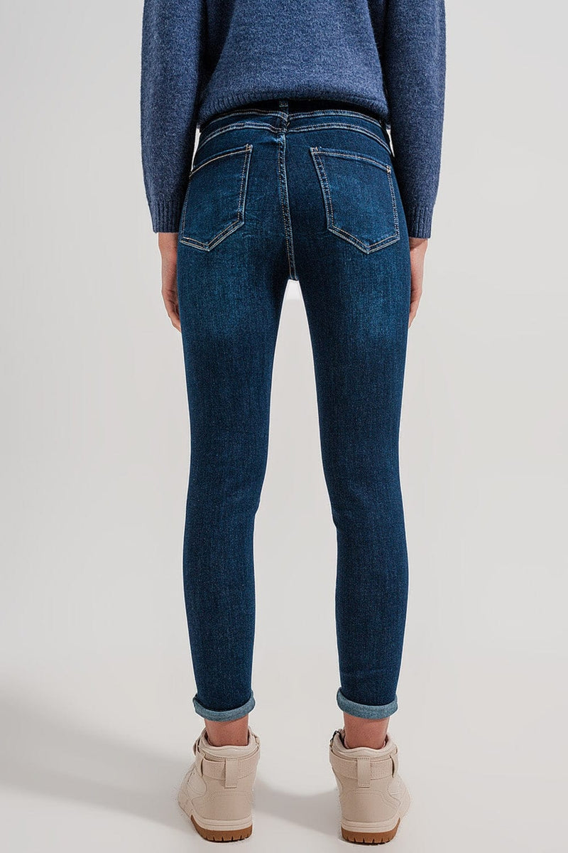 Q2 Jeans High waist skinny fit jeans in dark blue