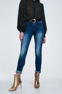 Q2 Jeans high waisted skinny jeans in dark stonewash blue