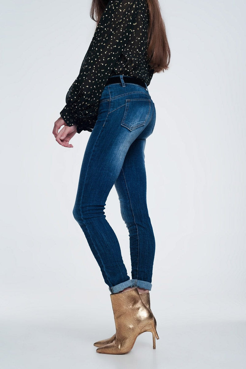 Q2 Jeans high waisted skinny jeans in dark stonewash blue