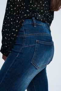 Q2 Jeans high waisted skinny jeans in dark stonewash blue