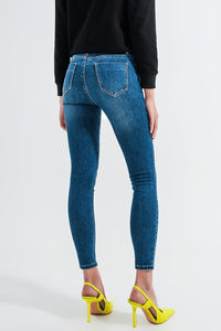 Q2 Jeans High waisted skinny jeans in mid blue