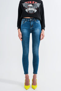 Q2 Jeans High waisted skinny jeans in mid blue