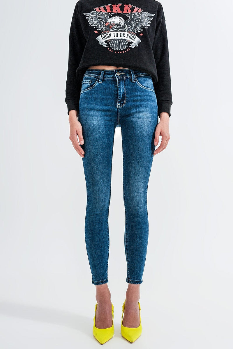 Q2 Jeans High waisted skinny jeans in mid blue