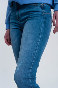 Q2 Jeans light denim skinny jeans with folded ankles and ripped detail