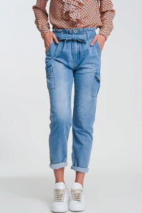 Q2 Jeans Paperbag tie waist jeans in light blue