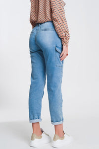 Q2 Jeans Paperbag tie waist jeans in light blue