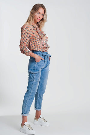 Q2 Jeans Paperbag tie waist jeans in light blue