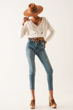 Q2 Jeans Push up Ripped skinny jean in blue