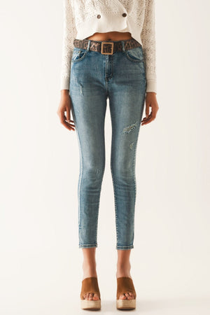Q2 Jeans Push up Ripped skinny jean in blue