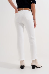 Q2 Jeans Rigid cropped flare jeans in cream with raw hem