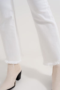 Q2 Jeans Rigid cropped flare jeans in cream with raw hem