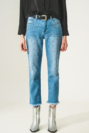 Q2 Jeans Ripped embellished jeans in lightwash