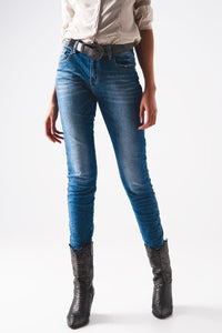 Q2 Jeans Skinny jeans in distressed blue