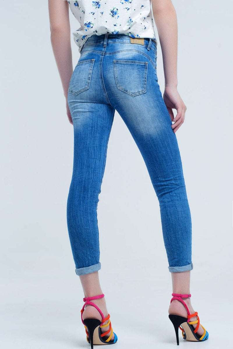 Q2 Jeans skinny jeans with worn color and wrinkles