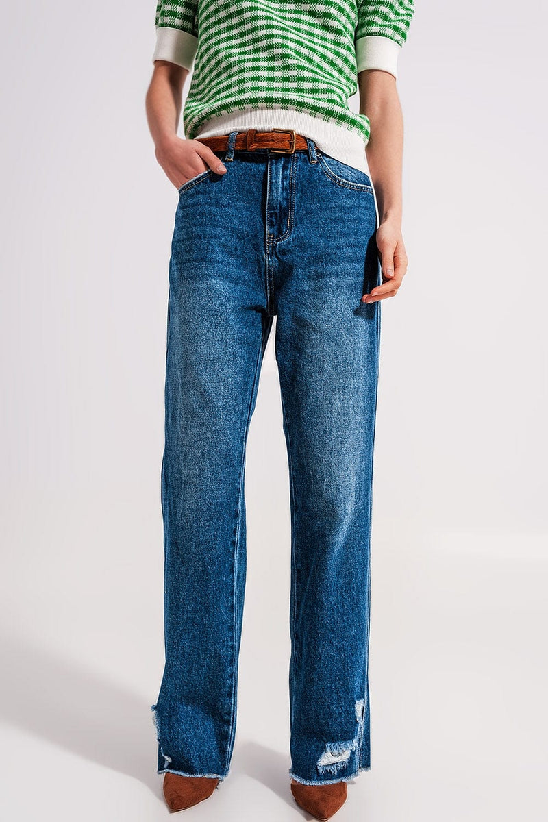 Q2 Jeans Split hem jeans in medium denim