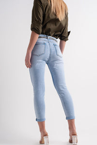 Q2 Jeans Straight leg jeans with folded ankles in light denim