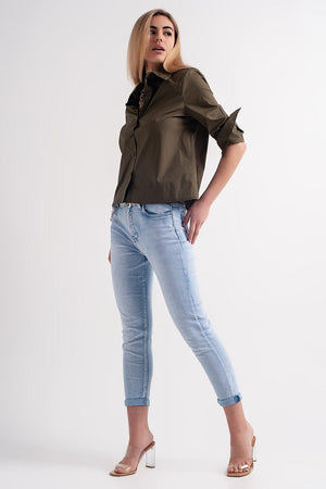 Q2 Jeans Straight leg jeans with folded ankles in light denim