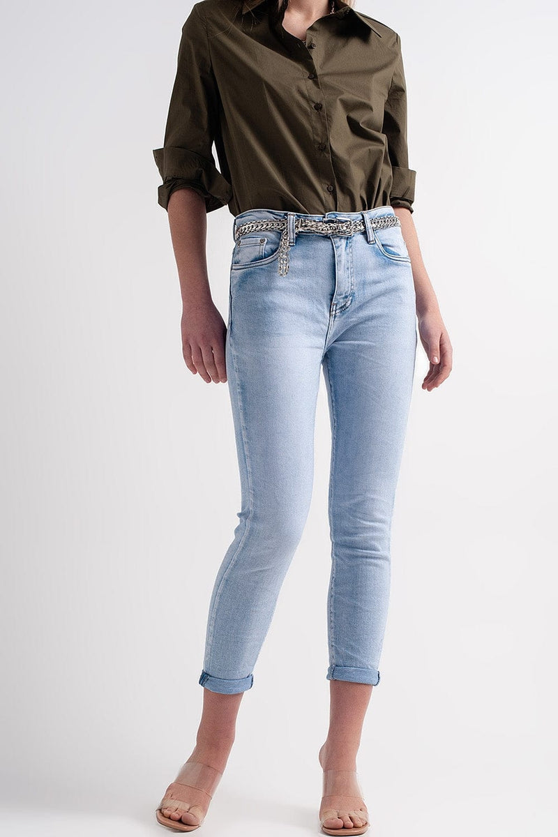 Q2 Jeans Straight leg jeans with folded ankles in light denim