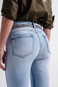 Q2 Jeans Straight leg jeans with folded ankles in light denim