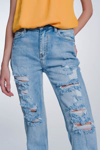 Q2 Jeans wide leg cropped raw hem jeans in blue colour