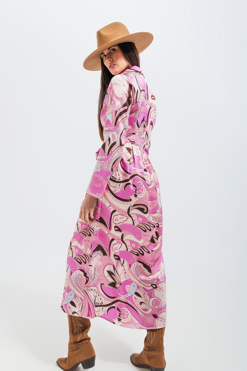 Q2 Maxi Shirt Dress in Pink Abstract Print Maxi Shirt Dress in Pink Abstract Print