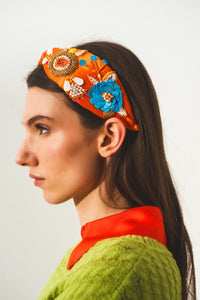 Q2 Necklaces One Size / Orange / China Embellished chunky headband in orange