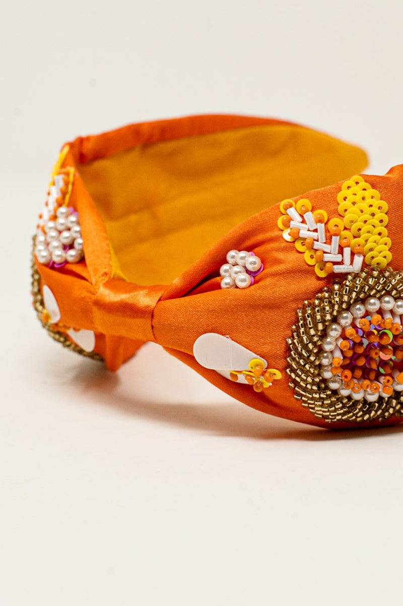 Q2 Necklaces One Size / Orange / China Embellished chunky headband in orange