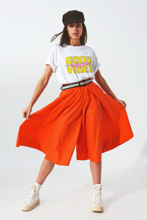 Q2 Pants A-line skirt with elastic waist band  in Orange