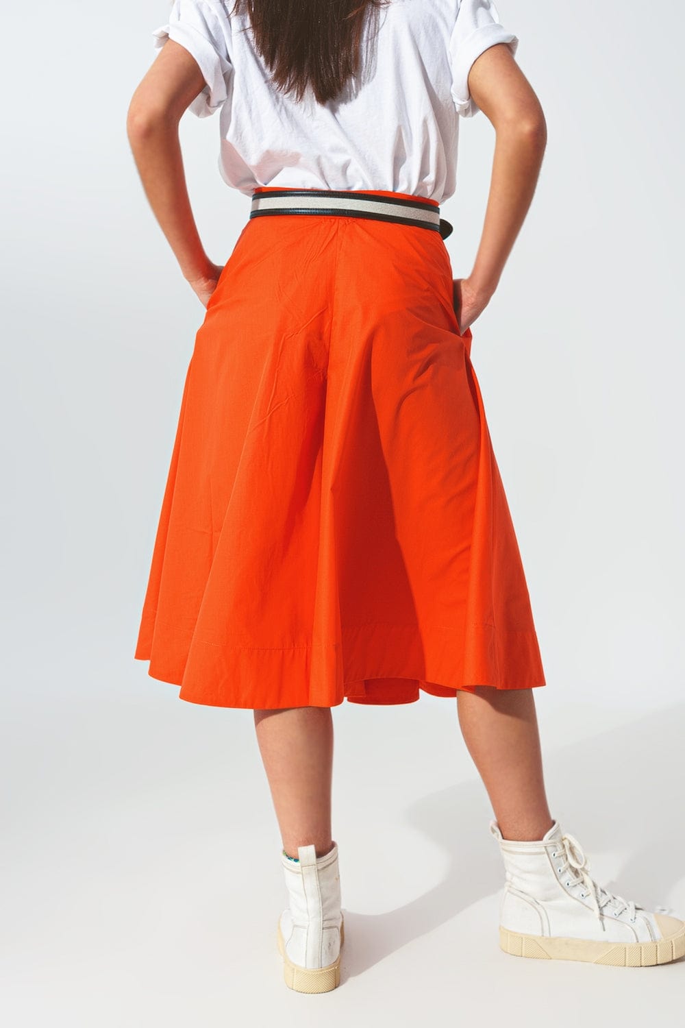 Q2 Pants A-line skirt with elastic waist band  in Orange