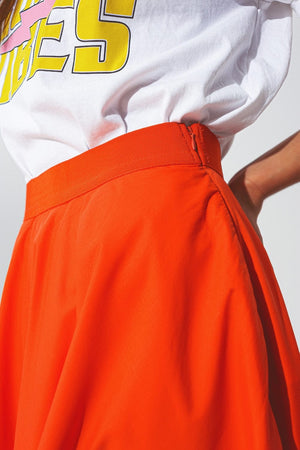 Q2 Pants A-line skirt with elastic waist band  in Orange