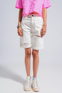 Q2 Pants Bermuda denim shorts in white
