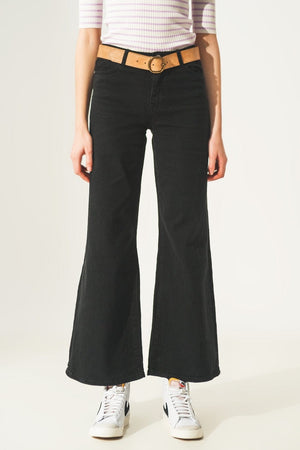 Q2 Pants Cotton blend wide leg jeans in black