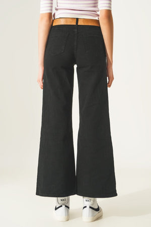 Q2 Pants Cotton blend wide leg jeans in black