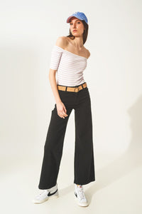 Q2 Pants Cotton blend wide leg jeans in black