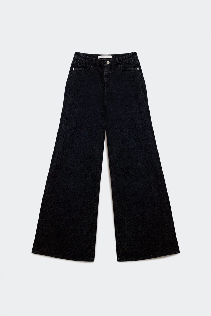 Q2 Pants Cotton blend wide leg jeans in black