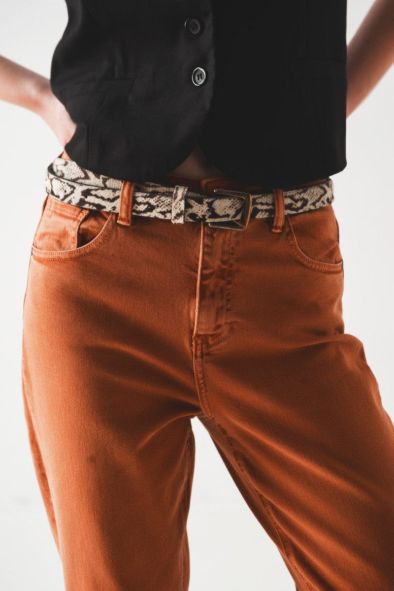 Q2 Pants Cotton mid rise slouchy jean in rust