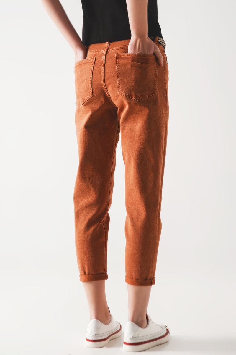 Q2 Pants Cotton mid rise slouchy jean in rust