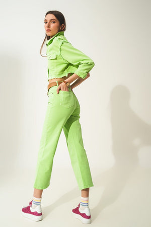 Q2 Pants Cropped wide leg jeans in acid green