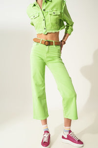 Q2 Pants Cropped wide leg jeans in acid green