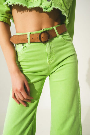 Q2 Pants Cropped wide leg jeans in acid green