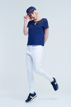 Q2 Pants Crumpled white jeans with pockets